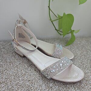 David's Bridal Jeweled Rhinestone Ankle Strap Low Heel Sandals Rose GoldSize 7
